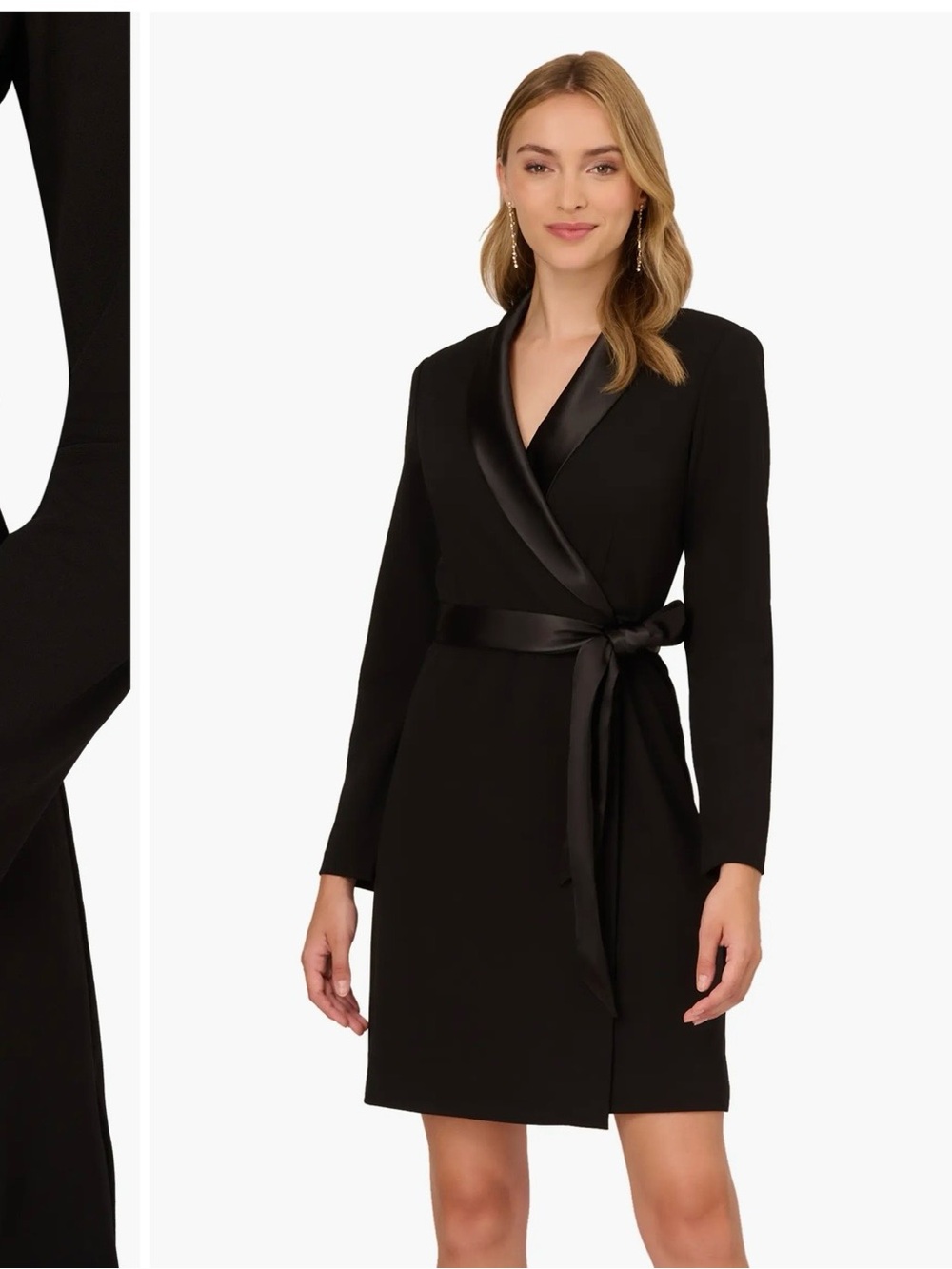 Adrianna Papell Tux Long Sleeve Crepe Faux Wrap Dress